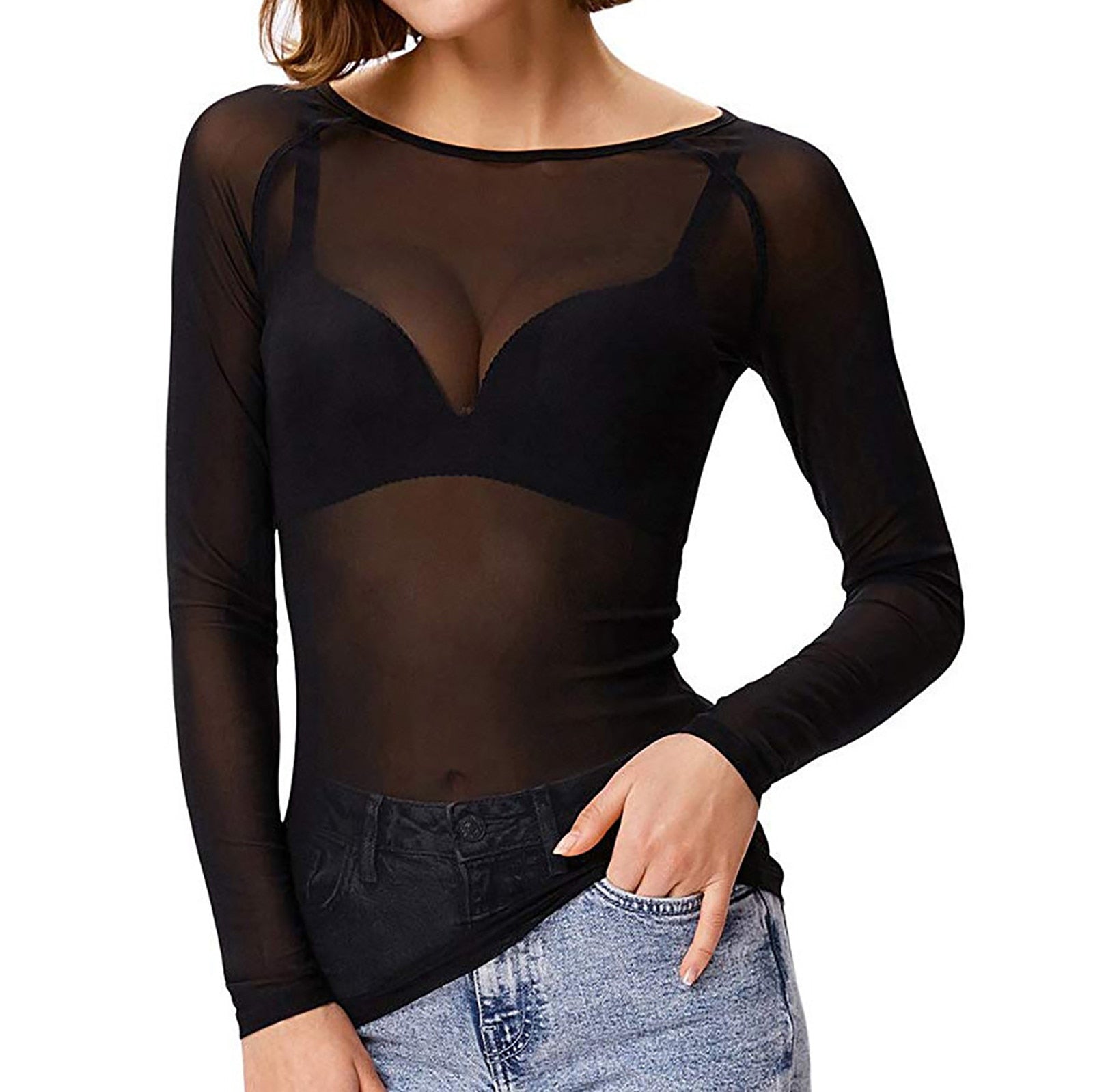 Élisabeth - Sheer Mesh Top met lange mouwen voor dames